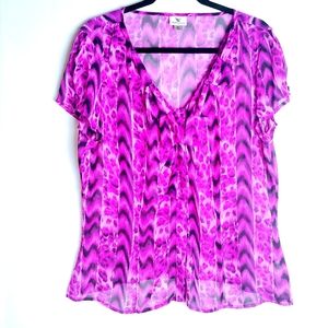 Purple Snake Print V Neck Blouse Size XL